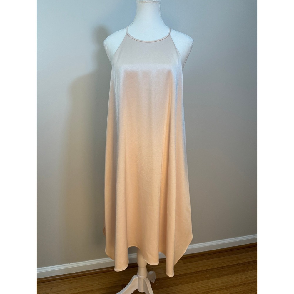Halston Heritage Midi Dress Large Rose Satin Halter Trapeze Elegant Pastel FLAW